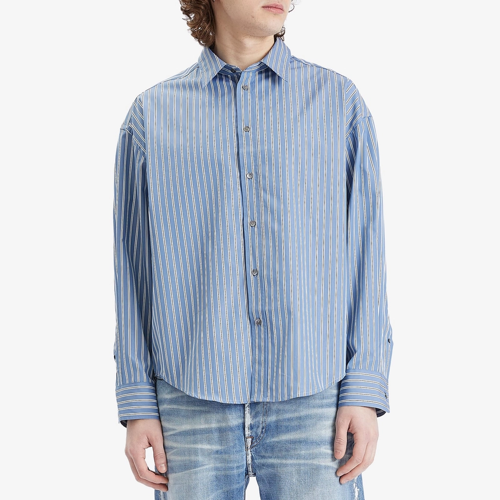 AMI Paris Men's Boxy Fit Stripe Shirt Blue Note/White/Navy